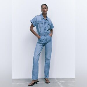 🩵 ZARA Short Sleeve Denim Jumpsuit
